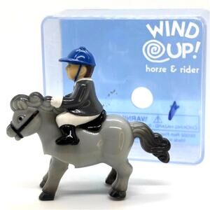 VTG Wind-Up gray Horse & Rider, Original Box by Rich Frog - Working Condition